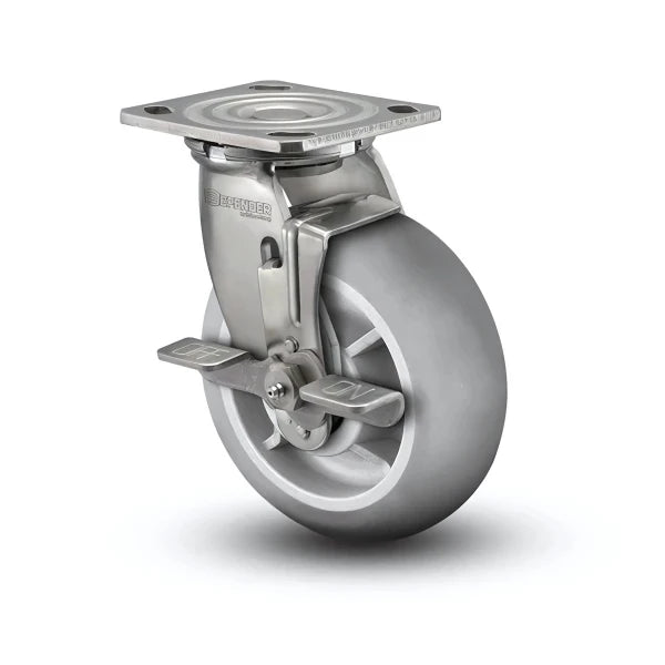 8" x 2" Stainless Performa Rubber Side-Lock Caster with Precision Ball Bearings and 4" x 4.5" Plate - Ideal for Heavy-Duty Industrial Applications - D4.08109.555 BRK7 SS colson-header1