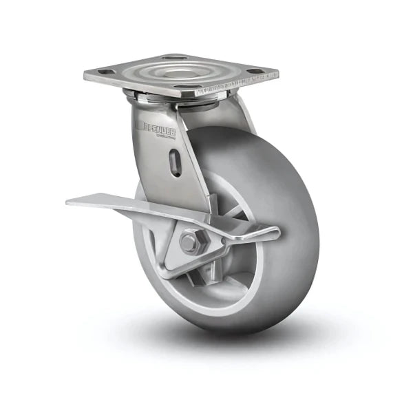 8" x 2" Stainless Performa Rubber Roller Bearing CAM-Brake Caster with 4" x 4.5" Plate - Heavy-Duty Industrial Mobility Solution (Model D4.08109.559 BRK3 SS WB29) colson-header1