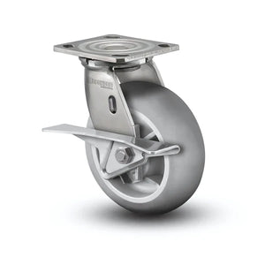 8" x 2" Stainless Performa Rubber Roller Bearing CAM-Brake Caster with 4" x 4.5" Plate - Heavy-Duty Industrial Mobility Solution (Model D4.08109.559 BRK3 SS WB29) colson-header1