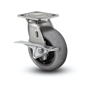 8" x 2" Performa Rubber Stainless Caster with Brake – 4" x 4.5" Plate