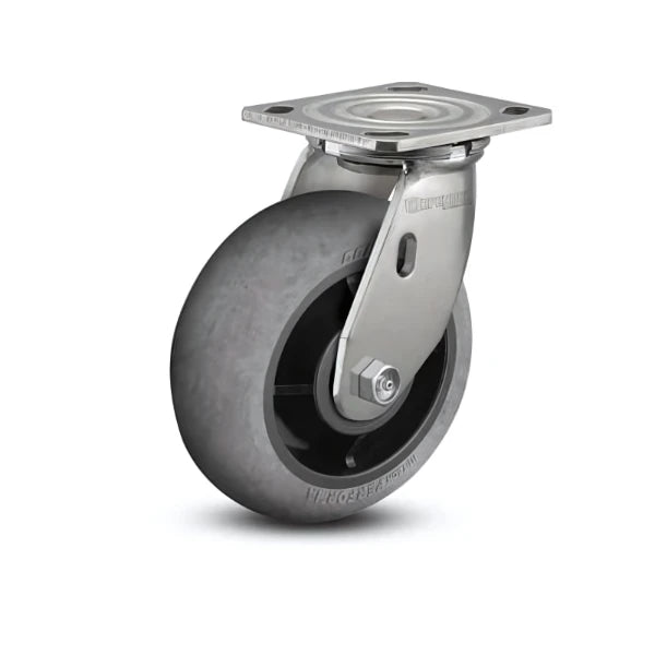 Stainless Steel 8"x2" Performa Rubber Round Conductive Swivel Caster with 4"x4.5" Plate colson-header1