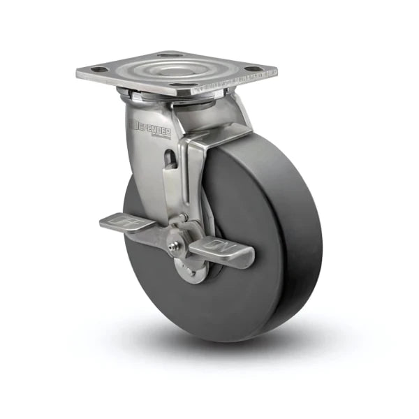 Stainless Steel 8"x2" Commander HD Precision Ball Bearing Side-Lock Swivel Caster with 4"x4.5" Plate colson-header1
