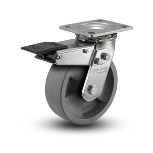 Stainless Steel 8"x2" HD Nylon Glass Filled Delrin Bearing Swivel Caster with Total Lock, 4"x4.5" Plate colson-header1