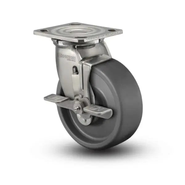 Colson Casters Stainless 8" x 2" Solid Elastomer Top-Lock Caster with Delrin Bearing - 4" x 4.5" Plate, SKU: D4.08109.831 EN BRK7 SS | Durable and Versatile Mobility Solution for Industrial Use -  | CasterHQ