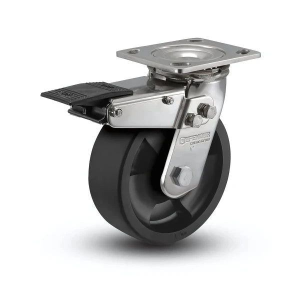 Stainless Steel 8" Hi-Temp Nylon Delrin Bearing Swivel Caster with Total Lock, 4"x4.5" Plate, & 1250 lb Load Capacity colson-header1