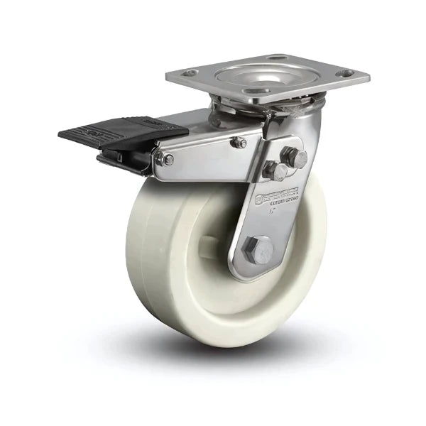 8" x 2" Stainless Hi-Temp Retort Caster with Total Lock, Delrin Bearing, and 4" x 4.5" Plate - D4.08109.831 RW BRK4 SS colson-header