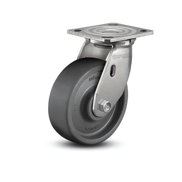 8" x 2" Stainless Solid Elastomer Precision Ball Bearing Caster - Heavy-Duty 4" x 4.5" Plate for Industrial and Commercial Use - D4.08109.835 EN SS colson-header
