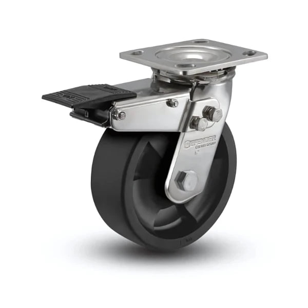 Stainless Steel 8" Hi-Temp Nylon Precision Ball Bearing Swivel Caster with Total Lock & 4"x4.5" Plate colson-header1