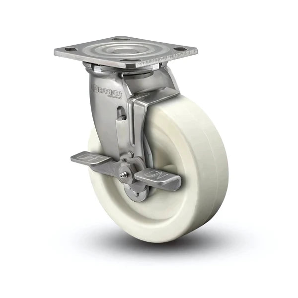 8" x 2" Stainless Hi-Temp Retort Precision Ball Bearing Side-Lock Caster with 4" x 4.5" Plate - Industrial & High-Temperature Use (D4.08109.835 RW BRK7 SS) colson-header