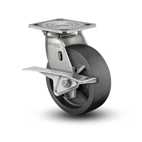 8" x 2" Stainless Polyolefin Roller Bearing CAM-Brake Caster with 4" x 4.5" Plate – Heavy-Duty, Corrosion-Resistant Caster for Industrial and Commercial Use – Model D4.08109.839 BRK3 SS WB29 colson-header
