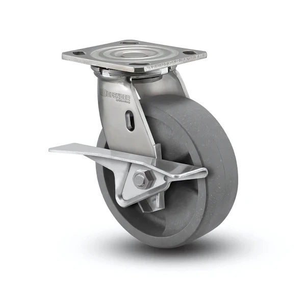 Stainless Steel 8"x2" HD Nylon Glass Filled Roller Bearing CAM-Brake Caster with 4"x4.5" Plate colson-header1