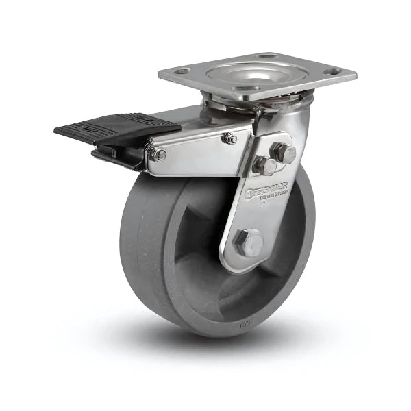 Heavy-Duty Stainless Steel 8"x2" Nylon Glass Filled Roller Bearing Swivel Caster with Total Lock and 4"x4.5" Plate colson-header1