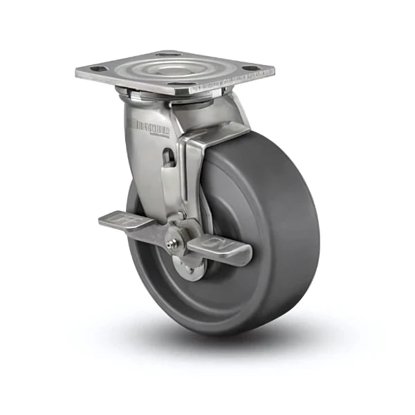 Colson Casters 8" x 2" Solid Elastomer Top-Lock Caster with Stainless Steel Construction | 4" x 4.5" Plate | SKU: D4.08109.839 EN BRK7 SS WB29 colson-header