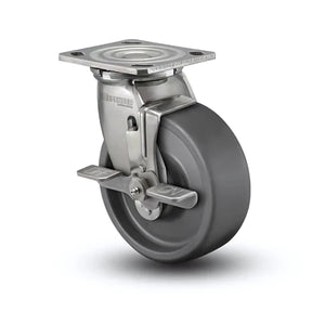 Colson Casters 8" x 2" Solid Elastomer Top-Lock Caster with Stainless Steel Construction | 4" x 4.5" Plate | SKU: D4.08109.839 EN BRK7 SS WB29 colson-header
