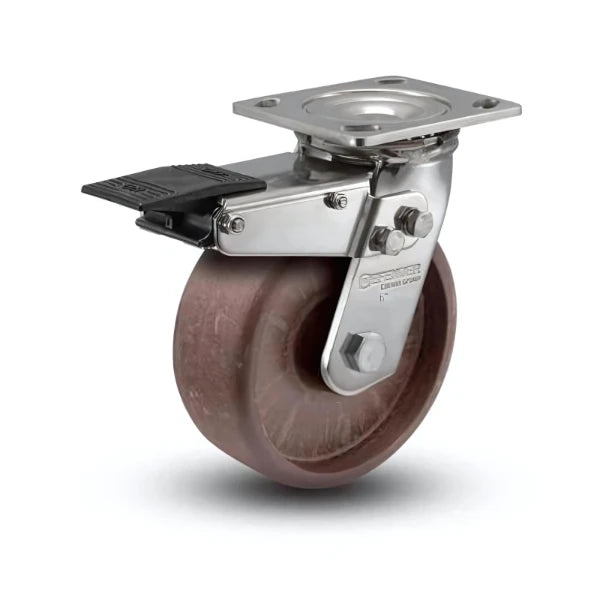 Stainless Steel 8"x2" Thermo Hi-Temp Roller Bearing Caster with Total Lock, 4"x4.5" Plate, 1200 lb Load Capacity colson-header1