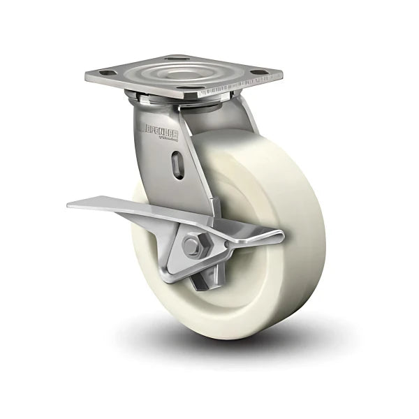 8" x 2" Stainless Hi-Temp Retort Roller Bearing CAM-Brake Caster with 4" x 4.5" Plate - Industrial & High-Temperature Use (D4.08109.839 RW BRK3 SS WB29) colson-header