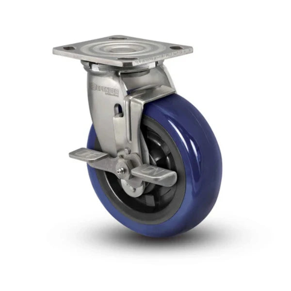 Colson Casters 8" x 2" Eagle Polyurethane Top-Lock Caster with Precision Ball Bearings - Stainless Steel - 4" x 4.5" Plate - SKU: D4.08109.925 EG BRK7 SS colson-header