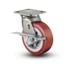 Colson Casters Stainless 8" x 2" HI-TECH Polyurethane Roller Bearing CAM-Brake Caster - 4" x 4.5" Plate - SKU: D4.08109.929 BRK3 SS WB29 | Heavy-Duty Industrial Mobility Solutions colson-header