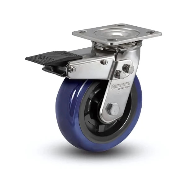 8" x 2" Stainless Steel Polyurethane Roller Bearing Caster with Total Lock - Durable, Heavy-Duty Caster with 4" x 4.5" Plate for Industrial and Warehouse Use - Model D4.08109.929 EG BRK4 SS WB29 colson-header