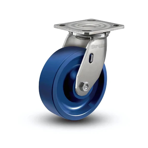 8" x 2" Stainless Steel Polyurethane Caster with Delrin Bearings - Heavy-Duty 4" x 4.5" Plate - Ideal for Carts and Furniture - D4.08109.931 KW SS colson-header