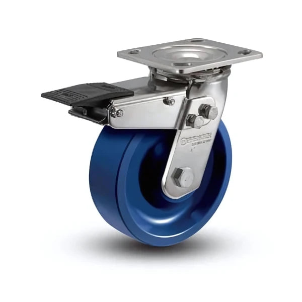 8" x 2" Stainless K Solid Polyurethane Precision Ball Bearing Caster with Total Lock Mechanism - Heavy-Duty 4" x 4.5" Plate for Industrial Use - Model D4.08109.935 KW BRK4 SS colson-header