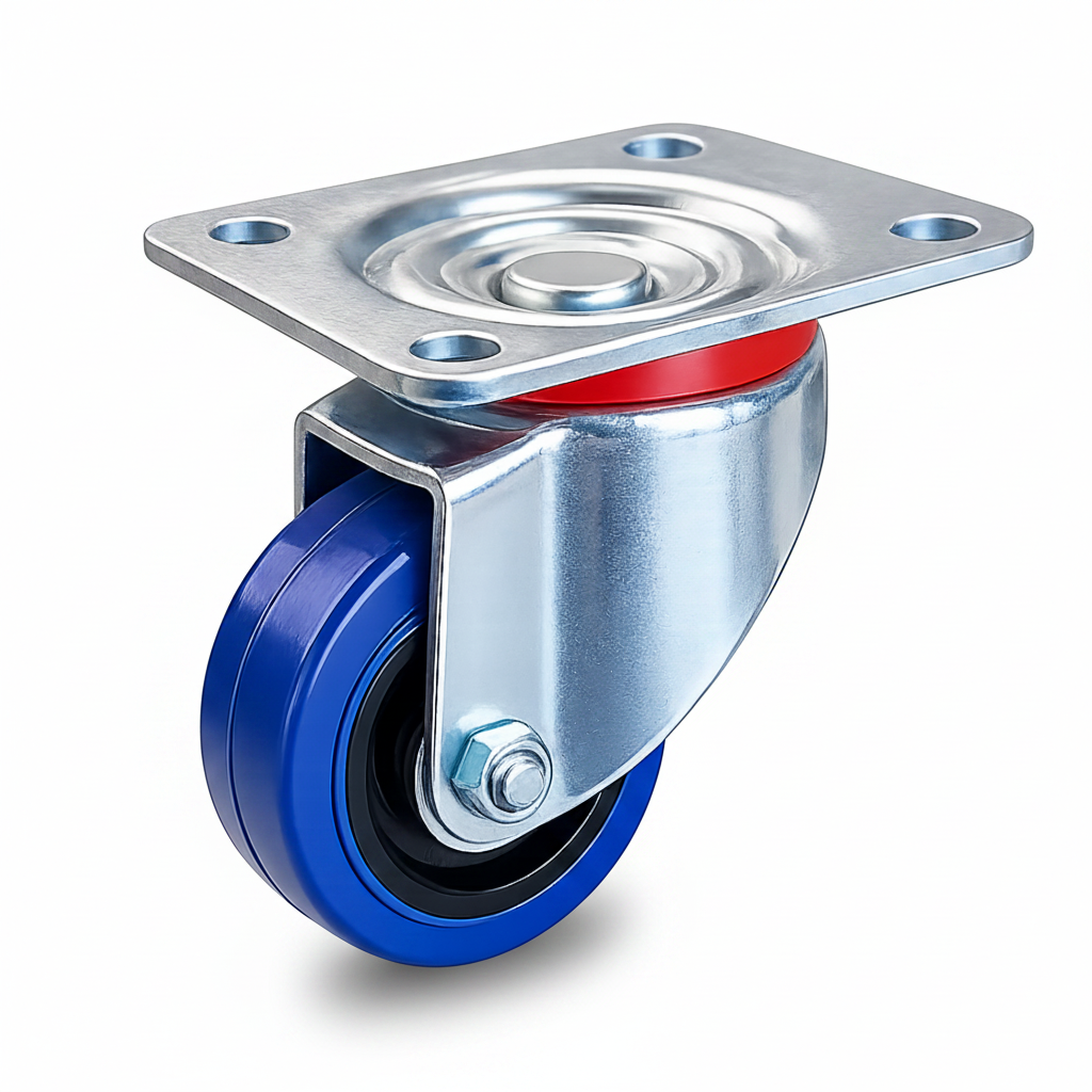 Colson Elastique E322RB 3 inch blue rubber swivel caster — 220 lb capacity, top plate mount, non-marking elastic rubber wheel