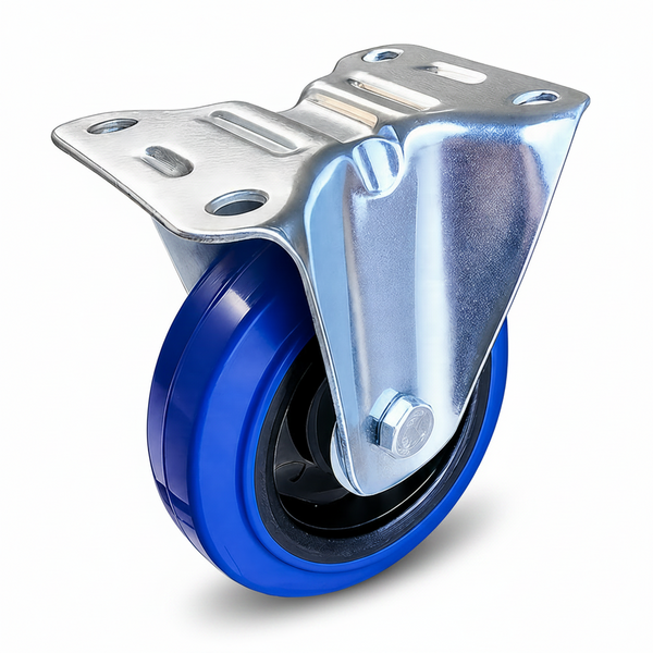 Colson Elastique E429RB 4 inch x 1-1/4 inch blue elastic rubber rigid caster, 330 lb capacity, plate-mount, non-marking