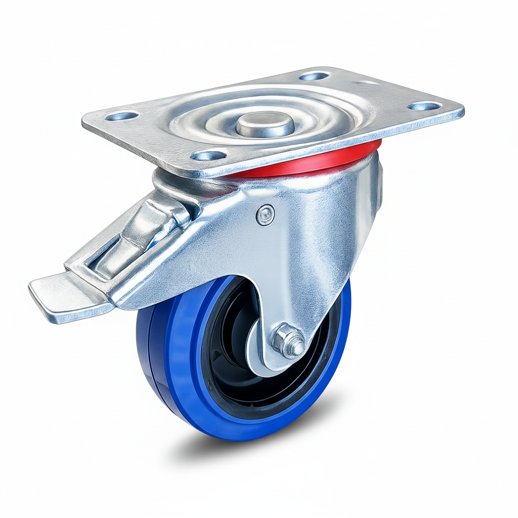 Colson Elastique E422RB-SWB 4 inch x 1-1/4 inch blue elastic rubber swivel caster with total lock brake, 330 lb capacity