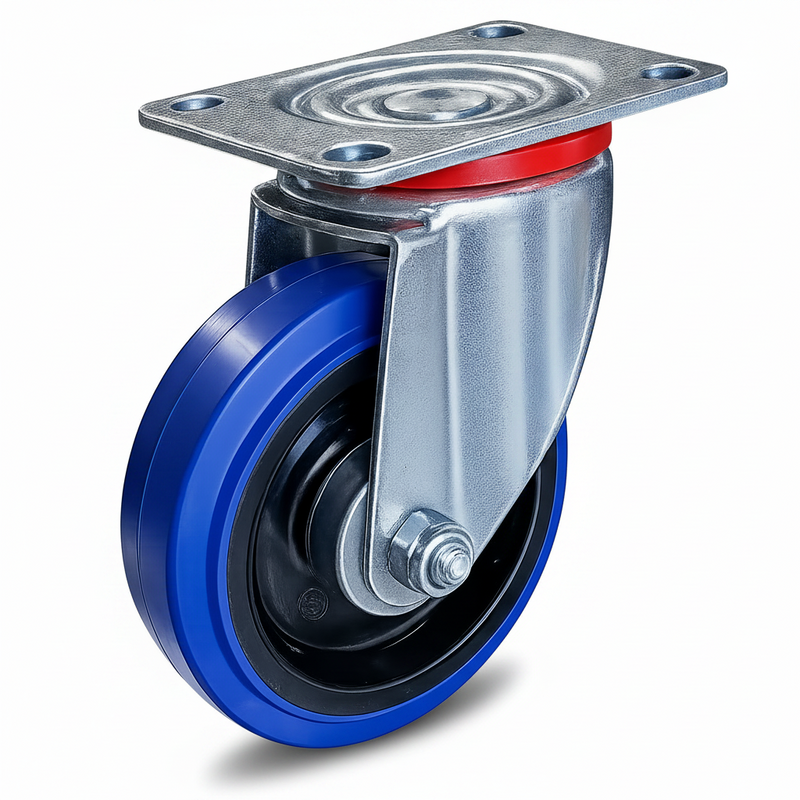 Colson Elastique E522RB 5 inch blue rubber swivel caster — 440 lb capacity, top plate mount, non-marking elastic rubber wheel