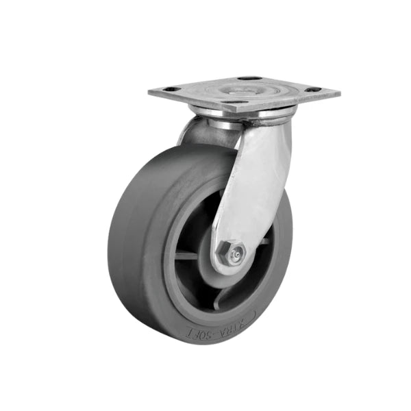Faultless Medical 5" x 2" Grey Rubber Stainless Steel Swivel Caster - 4" x 4-1/2" Top Plate, 500 lbs Capacity | SKU: 120XS05201S Faultless
