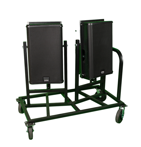 Corps Design Tilting Dual Main Speaker Cart (up to 20"w x 19"d) - FC-DDMAIN | Heavy-Duty, Vertical Speaker Orientation, Tilt-Lock System & Cable Hook for Professional Audio Systems Corps Design Logo - We Move Music