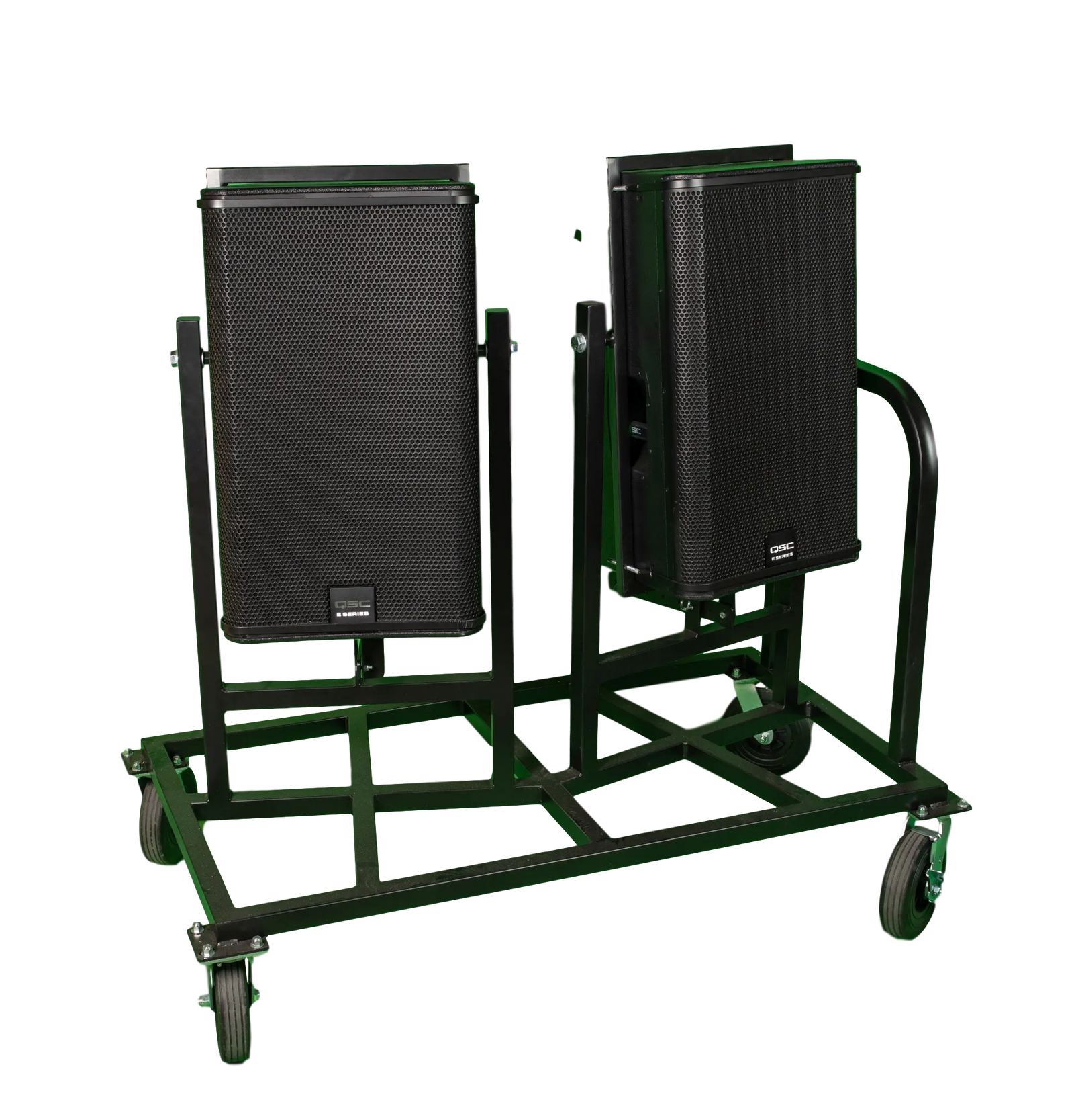 Corps Design Tilting Dual Main Speaker Cart (up to 20"w x 19"d) - FC-DDMAIN | Heavy-Duty, Vertical Speaker Orientation, Tilt-Lock System & Cable Hook for Professional Audio Systems -  | CasterHQ