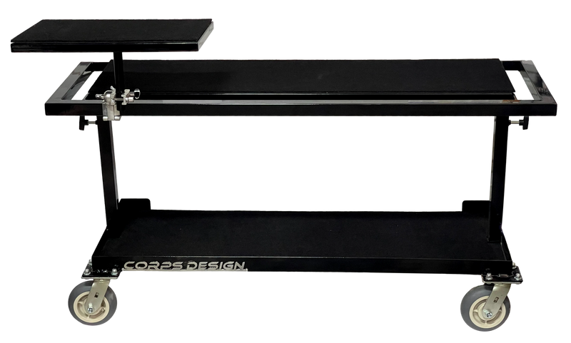 Corps Design Adjustable Height Cart for Mallet Station with Laptop Table, Mallet Holders, and Cable Management - FCMALLET Corps Design Logo - We Move Music