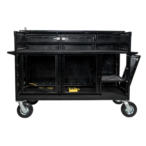 Corps Design Large Mixer Cart with 24U Shock-Mount Rack Space, Side Access & Storage - FCMIX24 - Durable, Impact-Resistant Casters, AC Power & Custom I/O Ports for Professional Equipment Management Corps Design Logo - We Move Music
