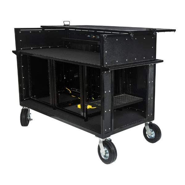 Corps Design Large Mixer Cart with 24U Shock-Mount Rack Space, Side Access & Storage - FCMIX24 - Durable, Impact-Resistant Casters, AC Power & Custom I/O Ports for Professional Equipment Management Corps Design Logo - We Move Music