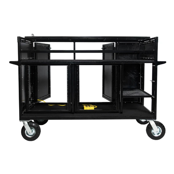 Corps Design Large Mixer Cart with 24U Shock-Mount Rack Space, Side Access & Storage - FCMIX24 - Durable, Impact-Resistant Casters, AC Power & Custom I/O Ports for Professional Equipment Management Corps Design Logo - We Move Music
