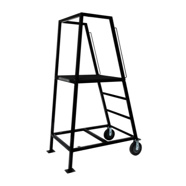 Corps Design "Elevate" Podium - 4' x 30" x 30", 2-Wheel, Safety Railing, Skid Guard, Black Satin Powder Coat - FCPOD4.2 Corps Design Logo - We Move Music