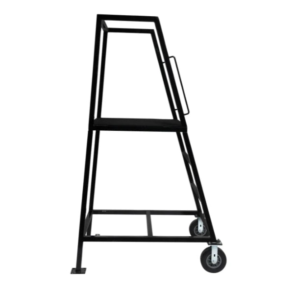Corps Design "Elevate" Podium - 4' x 30" x 30", 2-Wheel, Safety Railing, Skid Guard, Black Satin Powder Coat - FCPOD4.2 Corps Design Logo - We Move Music