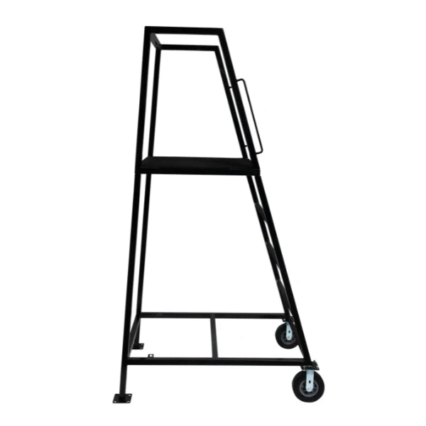 Corps Design "Elevate" Podium - 5' x 30" x 30", 2-Wheel, Black Satin Powder Coat, Safety Railing with Skid Guard - FCPOD5.2 Corps Design Logo - We Move Music