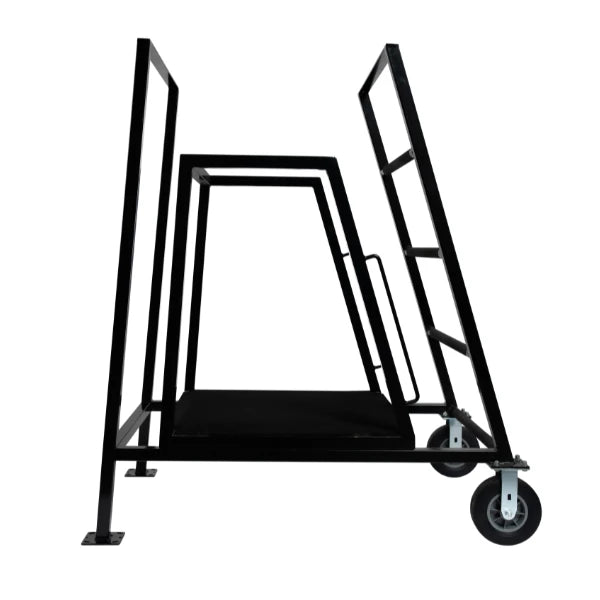 Corps Design "Elevate" Podium - 5' x 30" x 30", 2-Wheel, Black Satin Powder Coat, Safety Railing with Skid Guard - FCPOD5.2 Corps Design Logo - We Move Music