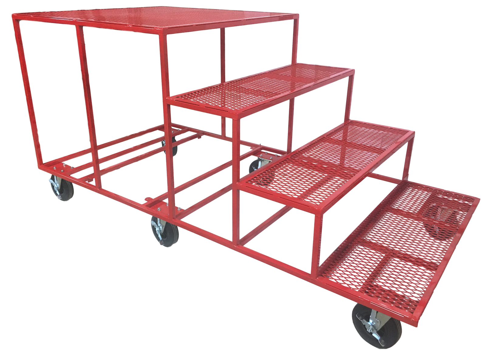 Corps Design 4' Stage Box with Steps and 6 Swivel Casters (Brakes) - Custom Color Options Available - SKU: FCSTEP-STAGE Corps Design Logo - We Move Music