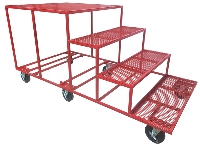 Corps Design 4' Stage Box with Steps and 6 Swivel Casters (Brakes) - Custom Color Options Available - SKU: FCSTEP-STAGE Corps Design Logo - We Move Music