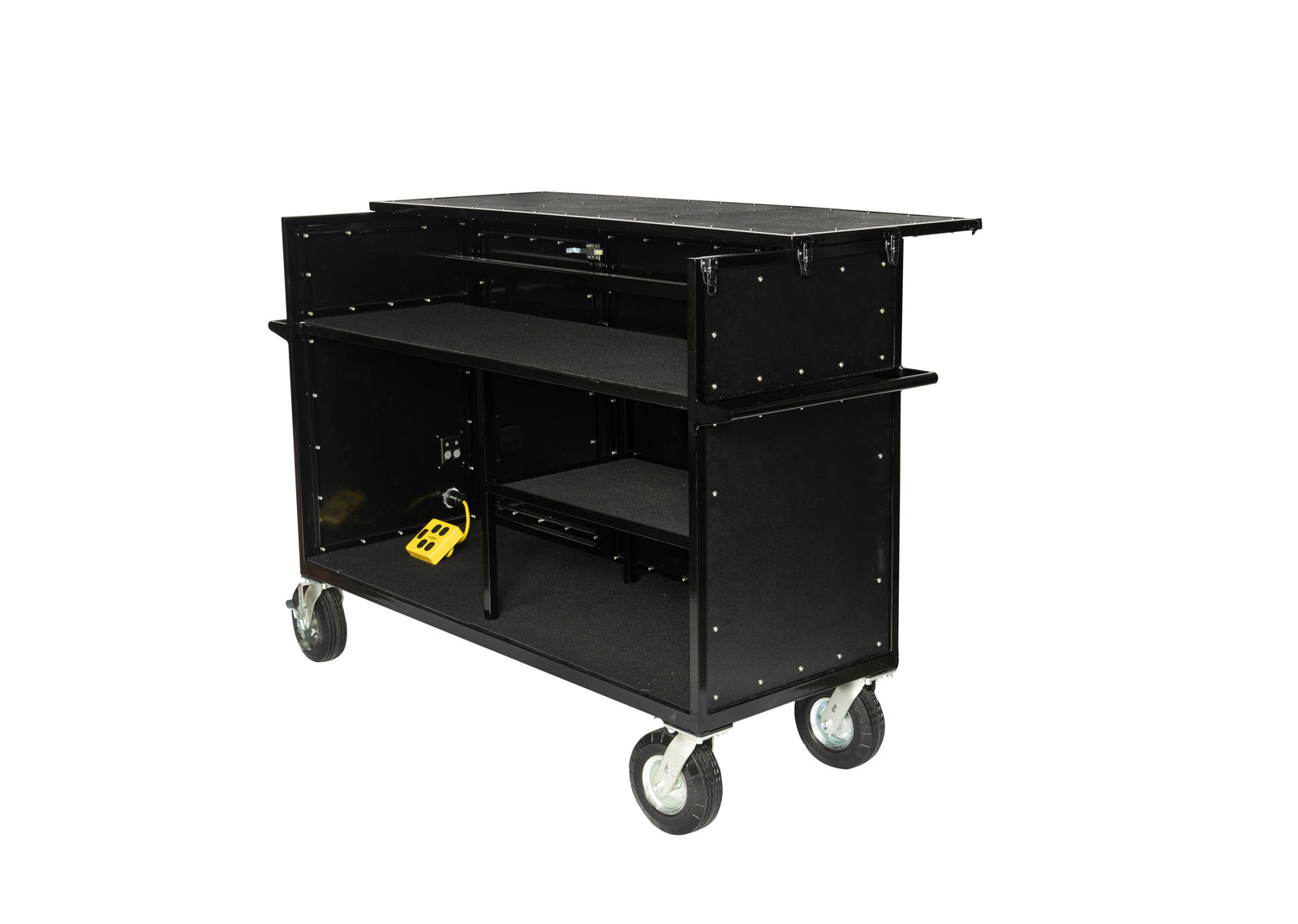 Corps Design Enclosed Synth Cart with Shock-mount 12U Rack – FCSYNTH-X12, 24” x 60” Carpeted Top Deck, Removable Lid, Custom Power Pass-throughs, 8” Super Casters – Ideal for Electronics and Amplifier Storage Corps Design Logo - We Move Music