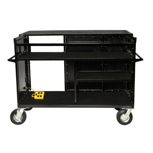 Corps Design Enclosed Synth Cart with Shock-mount 12U Rack – FCSYNTH-X12, 24” x 60” Carpeted Top Deck, Removable Lid, Custom Power Pass-throughs, 8” Super Casters – Ideal for Electronics and Amplifier Storage Corps Design Logo - We Move Music