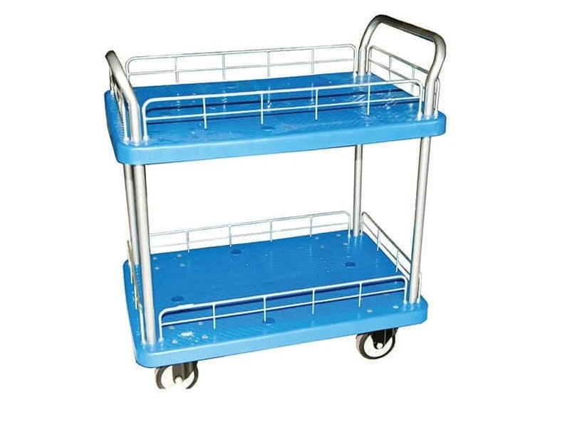 Two Shelf Plastic Utility Cart With Wire Rails, 24″X36″ CasterHQ
