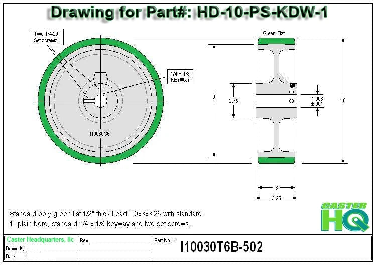 10 Inch x 3 Inch Polyurethane on Steel Keyed Drive Wheel - 2200 lbs Capacity | 1 Inch Bore CasterHQ