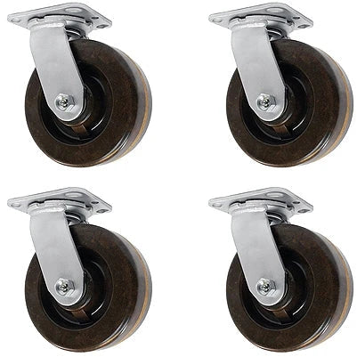 6" X 2" High Temperature Phenolic Wheel | Swivel Caster Set of 4 | 3,600 lbs Capacity Per Set of 4 | CasterHQ