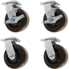 5 Inch x 2 Inch High Temperature Phenolic Swivel Caster Set - 4 Pack | 3000 lbs Capacity | 2 With Brakes