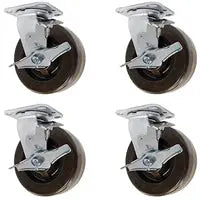 8" X 2" High Temperature Phenolic Wheel | Swivel Caster Set of 4 | All 4 With Brakes | 3,600 lbs Capacity Per Set of 4 -  | CasterHQ