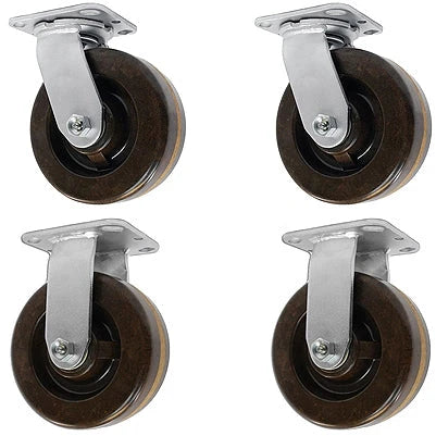 4 Inch x 2 Inch High Temperature Phenolic Caster Set - 4 Pack | 2400 lbs Capacity | 2 Swivel 2 Rigid CasterHQ